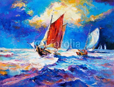 Boyan Dimitrov, Ocean and boats (abstrakt, acryl, kunst, künstler, kunstvoll, artwork, kulisse, backgrounds, strand, blau, boot, hell, bürste, canvas, farbe, bunt, sätze, kreativität, dekoration, entwerfen, zeichnung, fregatte, hafen, abbildung, abbild, impressionismus, landschaf)