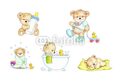 ciumac, Set of baby Teddy bears (spassig, bär, babyparty, badewannen, blase, schlafen, lächeln, süss, kunstvoll, schöner, karte, cartoons, kind, farbe, kunst, hübsch, zeichnung, gezeichnet, geschenk, begrüssung, hand, teddy, abbildung, liebe, bemalt, stift, postkarte, geburtsta)