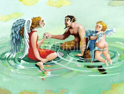 nuvolanevicata, family (engel, faun, cherub, flügel, himmel, schwimmen, symbol, archetyp, kreis, besinnung, liebe, zusammen, gruppe, kunst, malerei, meeting, psychologie, heirat, sacred, profan, fisch, unschuldig, mythos, pfanne, emotion, gefühl, fliege, natur, alt, konzep)
