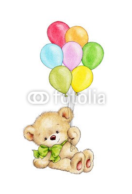 ciumac, Cute Teddy bear with balloons (süss, kunstvoll, schöner, gäste, kinderzimmer, karte, cartoons, kind, farbe, kunst, hübsch, zeichnung, gezeichnet, spaß, geschenk, begrüssung, hand, urlaub, geburtstagsfeier, little, kinder spielzeug, bemalt, stift, postkarte, allein, geburtstag, bä)