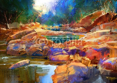 grandfailure, beautiful fall river lines with colorful stones in autumn forest,digital painting (abstrakt, acryl, kunst, kunstvoll, herbst, backgrounds, schöner, schönheit, canvas, cascade, farbe, bunt, konzept, deckung, flüsschen, entwerfen, umwelt, fließen, wald, frisch, abbildung, landschaft, berg, natürlich, natur, öl, malerei, papier, par)