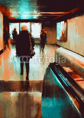 grandfailure, digita painting showing rear view of city people urban scene abstract background (abstrakt, acryl, kunst, kunstvoll, backgrounds, schöner, schönheit, canvas, farbe, konzept, deckung, entwerfen, abbildung, öl, malerei, figur, stil, textur, lebendig, tapete, wasserfarben, business, gehend, jung, leute, person, erwachsen, bür)