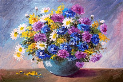 max5799, oil painting - bouquet of wildflowers (öl, malerei, blume, blumenstrauss, abstrakt, vase, kunst, bild, wildblume, zeichnung, entwerfen, dekoration, backgrounds, canvas, topf, sommer, geschenk, abbildung, life, stille, handgemacht, impressionismus, schöner, natur, schönheit, lush, farb)