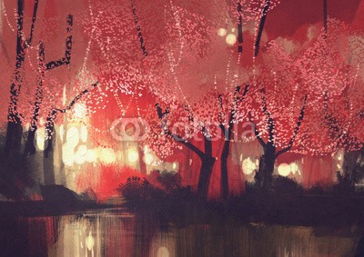 grandfailure, night scene of autumn forest,fantasy landscape painting (abstrakt, acryl, kunst, kunstvoll, backgrounds, schöner, schönheit, canvas, farbe, konzept, deckung, entwerfen, abbildung, öl, malerei, papier, figur, stil, textur, lebendig, tapete, wasserfarben, wald, feuer, rot, nacht, natürlich, baum, orange, busc)