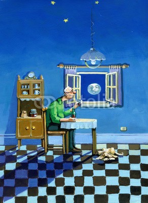 nuvolanevicata, toast night (mann, mond, nacht, toastbrot, einsamkeit, visionen, gelassenheit, alt, fenster, küche, tisch, anrichten, sommer, einfach, flasche, komfort, single, alltäglich, life, ethik, soziologie, psychologie, freundinnen, konzept, charakte)
