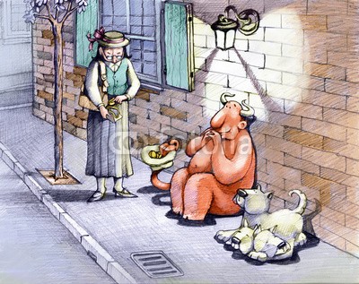 nuvolanevicata, a poor devil (hölle, frau, almosen, nächstenliebe, fragen, cerberus, wand, laternenpfahl, überzeugen, ironie, chapeau, münze, arbeitslos, freundlichkeit, sympathie, obdachlos, armut, ungleichheit, gewinnen, geben, empfangen, bekommen, konzept, surreal, fantas)