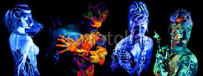 Andrey_Arkusha, Four elements. Body art glowing in ultraviolet light (malen, welt, ultraviolet, feuer, wasser, uv, luft, teufel, kalt, charmant, wasser, versuchung, grün, phantastisch, bergwerk, rot, glühend, erwachsen, einzigartig, nixe, magisch, elemente, leute, schwarz, portrait, hölle, 4, fantasy, kreativ, futuristisc)