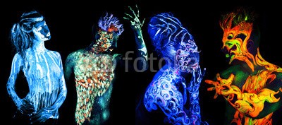 Andrey_Arkusha, Four elements. Body art glowing in ultraviolet light (malen, welt, ultraviolet, feuer, wasser, uv, luft, teufel, kalt, charmant, wasser, versuchung, grün, phantastisch, bergwerk, rot, glühend, erwachsen, einzigartig, nixe, magisch, elemente, leute, schwarz, portrait, hölle, 4, fantasy, kreativ, futuristisc)