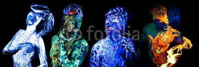 Andrey_Arkusha, Four elements. Body art glowing in ultraviolet light (malen, welt, ultraviolet, feuer, wasser, uv, luft, teufel, kalt, charmant, wasser, versuchung, grün, phantastisch, bergwerk, rot, glühend, erwachsen, einzigartig, nixe, magisch, elemente, leute, schwarz, portrait, hölle, 4, fantasy, kreativ, futuristisc)