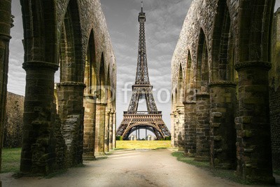 Giuseppe Porzani, vista della Torre Eiffel da rovine storiche (paris, eiffelturm, ruine, leerstehend, historisch, apokalypse, kolonne, flüchtiger blick, post, apokalyptisch, turm, jahrgang, zerstörung, alt, zerstört, architektur, alt, retro, backgrounds, straße, pariser, tourismus, reise, landschaft, kriege)