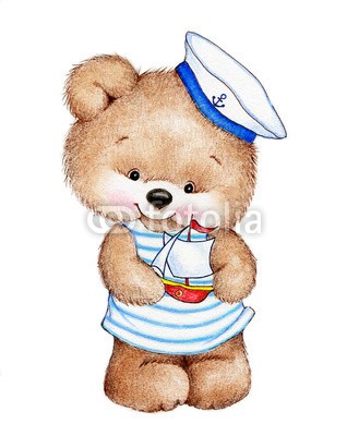ciumac, Cute Teddy bear sailor (süss, kunstvoll, matrosen, schwimmen, bär, baby, liebe, teddy, schiff, see, kinderzimmer, karte, cartoons, kind, farbe, kunst, hübsch, zeichnung, gezeichnet, spaß, geschenk, begrüssung, hand, urlaub, ozean, little, kinder spielzeug, bemalt, stif)
