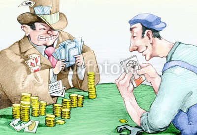 nuvolanevicata, play (bankhaus, existenzgründer, men at work, kapitalismus, blackmail, force, clash, verhandlungen, spiel, karte, vergleich, verträge, recht, geld, bank, gelegenheit, märkte, wirtschaft, industrie, politisch, konzept, surreal, fantasy, charakter, cartoon)