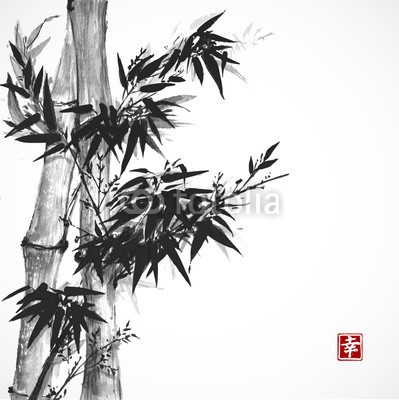 elinacious, Card with bamboo in sumi-e style. (bambus, vektor, malerei, backgrounds, china, tapete, natürlich, orientalisch, grün, weiß, gelassenheit, chinese, peace, leaf, kultur, symbol, vorlage, licht, grafik, ost, schwarz, asien, abstrakt, tinte, abbildung, zen, artwork, bürste, traditio)