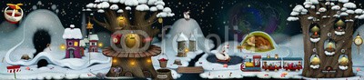 annamei, Fairy winter night (märchen, abbildung, winter, urlaub, nacht, schnee, fantasy, dorf, see, eis, frost, baum, spielwaren, spiel, app, spiel, suche, ebnen, irreal, zug, brücke, vögel, gimpel, uhr, nest, hubschrauber, seilbahn, bahn, landschaft, schlitte, swans, haus, zuhaus)