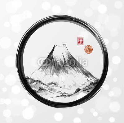 elinacious, Fujiyama mountain in black enso zen circle (artwork, asien, asiatisch, backgrounds, schwarz, bürste, china, chinese, sätze, entwerfen, ost, fuji, grafik, hoch, abbildung, abbild, tinte, einladung, japan, japanisch, landschaft, berg, natur, orientalisch, draußen, malerei, papier, peace, pike, ric)
