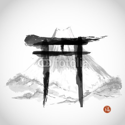 elinacious, Torii gates and Fujiyama mountain (shintō, abstrakt, tinte, entwerfen, malerei, isoliert, dekoration, tor, orientalisch, weiß, reisen, gelassenheit, rot, vektor, zeichen, kultur, symbol, grafik, elemente, zeichnung, schwarz, traditionell, tür, asien, torii, religiös, abbildung, ico)
