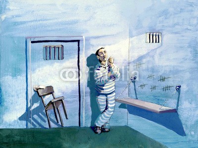 nuvolanevicata, nobody come in here (zuchthaus, cell, häftling, mann, isoliert, abwehr, tür, stuhl, gesperrt, egozentriker, lonely, übertragener ausdruck, verweigerung, psychologie, ethik, übertreibung, persönlichkeit, introvertiert, gefühl, einsiedler, soziologie, abbildung, konzep)