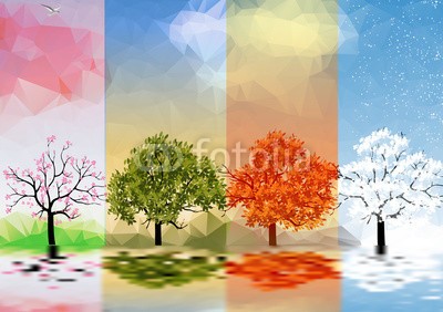 inbevel, Four Seasons Banners with Trees and Lake Reflection - Vector Illustration (baum, kalt, hot, dekoration, warm, natürlich, grün, floral, frühling, herbst, blatt, symbol, elemente, kreis, heft, gras, sommer, karte, sonne, schaf, eis, wolken, gartenlauben, abstrakt, schneeflocke, jahreszeit, 4, kreativ, abbildung, holz, dekorati)