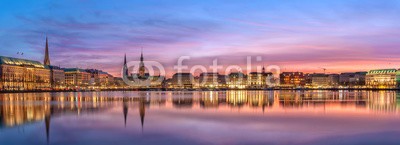 frankj_hamburg, Die Binnenalster in Hamburg am Abend. (hamburg, abend, skyline, sonnenuntergänge, stadt, panoram)