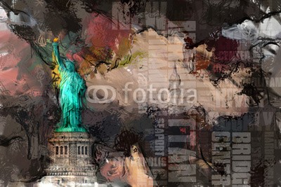 rolffimages, Statue of liberty and NYC (new york city, stadt, architektur, skyline, urbano, york, turm, neu, metropole, hintergrund, manhattan, gebäude, skyscraper, hauptstädtisch, modern, abbildung, uns, panoramisch, american, orientierungspunkt, states, gebäude, landschaft, freiheitsstatu)