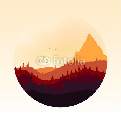 inbevel, Colourful Mountain Landscape Applique - Vector Illustration (berg, vektor, entwerfen, hintergrund, wald, park, schnee, grün, tourismus, wolken, landen, baum, kanada, fels, panorama, reisen, posters, himmel, anblick, karte, postkarte, kunst, dekoration, wiese, laubwerk, natürlich, national, reserve, konzept, fel)