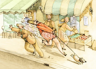 nuvolanevicata, never underestimate what seems small (frau, mann, straßen, shoppen, hund, schleppen, klein, stark, ausbildung, absurd, ironie, überraschen, unerwartet, amphetamine, kräfte, aufregung, energie, kompakt, konzentriert, intensiv, spaziergang, abbildung, kunst, backgrounds, konzept, surrea)