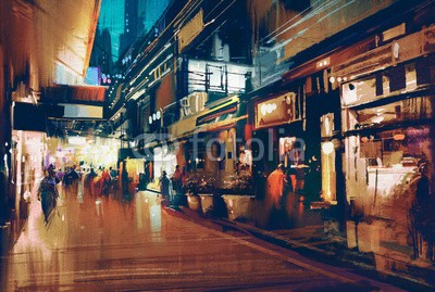 grandfailure, colorful painting of night street.illustration (acryl, kunst, kunstvoll, artwork, schöner, farbe, konzept, entwerfen, abbildung, öl, malerei, stil, lebendig, tapete, wasserfarben, modern, abstrakt, sketch, backgrounds, downtown, straße, turm, bürgersteig, blickwinkel, business, verkehr, nach)