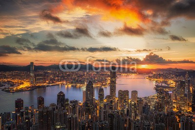 anekoho, Victoria Harbor (kowloon, skyscraper, downtown, insel, antennen, apartment, park, rivers, wolken, anblick, sunrise, business, dramatisch, urbano, skyline, dynamisch, licht, morgens, abenddämmerung, twilight, sonne, gebäude, asien, typen, stadtteil, auswahl, platz, hon)