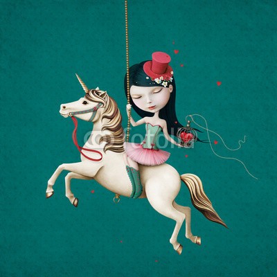 annamei, Circus girl on  horse with  cage and heart (kunst, abbildung, konzept, mädchen, frau, weiblichkeit, zirkus, aufführung, herz, symbol, übertragener ausdruck, pastell, pfiffig, suit, chapeau, pferd, haustier, schulung, hübsch, show, sprung, kette, deckung, theater, szene, jahrgang, zeichnung, idee)