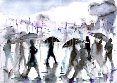 okalinichenko, rain (regen, faceless, menschenmenge, leute, stadt, regenschirm, urbano, szene, business, life, gehend, weiß, fußgänger, person, stunde, schwarz, bewegung, straße, tage, kreuzung, wetter, abbild, nass, unerkennbar, erwachsen, asphalt, draußen, monochro)