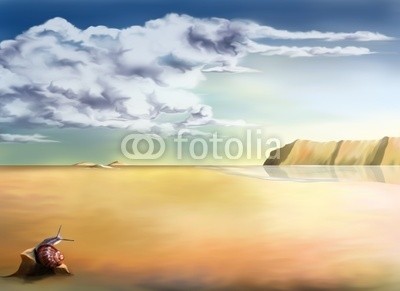 Paul Fleet, surreal landscape background (backgrounds, landschaft, himmel, oden, wolken, surreal, malerei, wasser, fels, schnecke, besinnung, barren, hot, blau, gelb, dürre, verlassen, horizont, luftspiegelung, kunst, dali, trocken, see, meer, original, gemälde, abbildun)