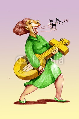 nuvolanevicata, sing the female (frau, freude, gitarre, frau, musik, symbol, gleichheit, soziales, feminismus, allegorie, note, sing, abbildung, backgrounds, konzept, surreal, fantasy, charakter, cartoons, sarkasmu)