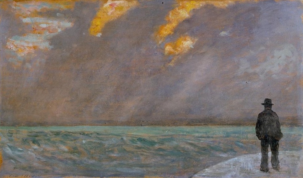 Giovanni Fattori, Tramonto sul mare  (Meer, Seestück, Meeresbrise, Sonnenuntergang, Horizont,  Wolken, Spaziergänger, Realismus, Wunschgröße, Treppenhaus, Wohnzimmer, Klassiker,)