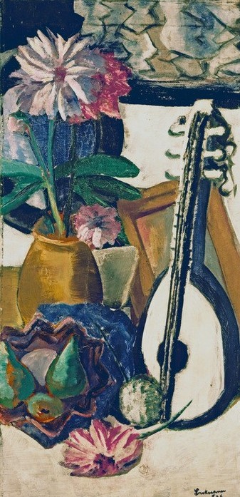 Max Beckmann, Stilleben mit violetten Dahlien (Stillleben, Expressionismus, Klassische Moderne, Malerei, Wohnzimmer, Esszimmer, Treppenhaus, Wunschgröße, bunt)