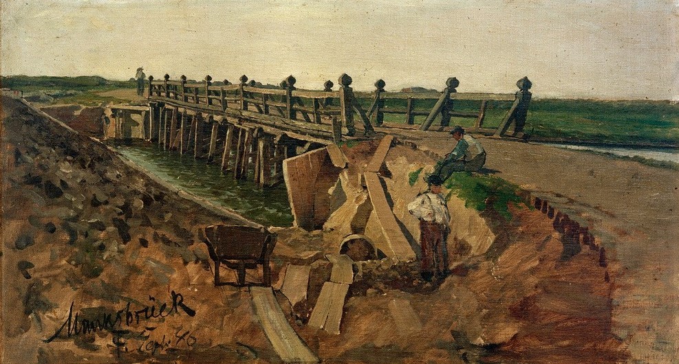 Hans Peter Fedderson, Munksbrück (Landschaft, Landschaftsmalerei, Brücke, Holzbrücke, Weg, Bretter, Friesland,  Impressionismus, Wunschgröße, Wohnzimmer, Klassiker)