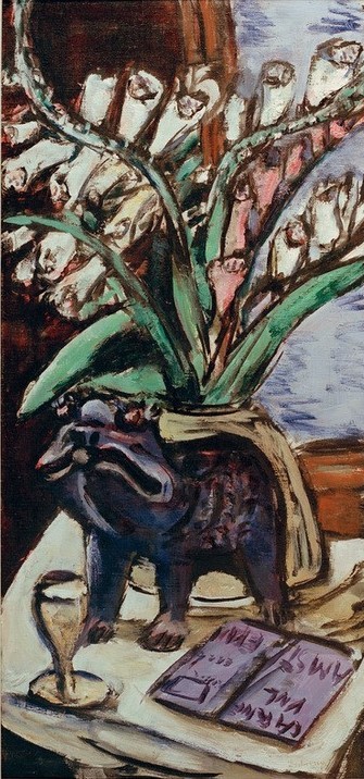 Max Beckmann, Stilleben mit Fingerhut (Stillleben, Expressionismus, Klassische Moderne, Malerei, Wohnzimmer, Esszimmer, Treppenhaus, Wunschgröße, bunt)