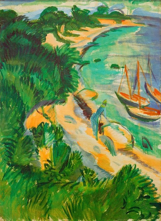 Ernst Ludwig Kirchner, Fehmarnbucht mit Booten (Deutsche Kunst,Küste,Landschaft,Strand,Meer,Expressionismus,Die Brücke)