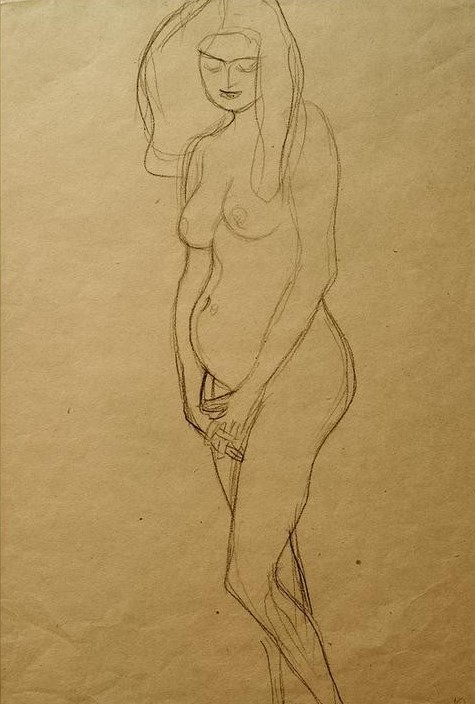 Gustav Klimt, Stehende nackte Schwangere nach links, die Hände…  (Mensch und Gesellschaft)