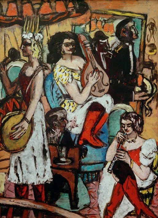 Max Beckmann, Damenkapelle (Unterhaltung, Kapelle, Musikerinnen, Spaß, Bar, Expressionismus, Klassische Moderne, Malerei, Wohnzimmer, Treppenhaus, Wunschgröße, bunt)