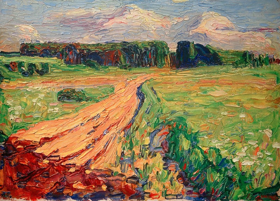 Wassily Kandinsky, München – Planegg I (Landschaft, Landschaftsmalerei, Feldweg, Felder, Russische Kunst, Expressionismus, Wohnzimmer, Treppenhaus, Wunschgröße, Klassische Moderne, bunt)