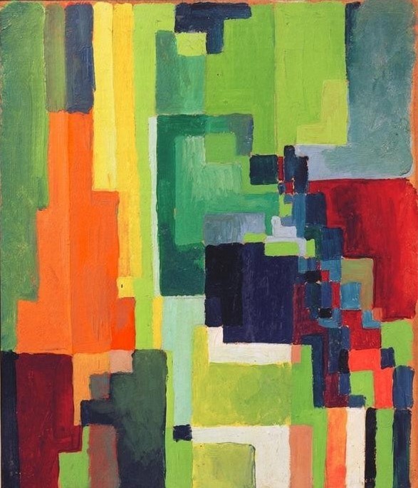 August Macke, Farbige Formen II (Deutsche Kunst,Geometrie,Kunst,Kubismus,Der Blaue Reiter,Abstrakte Kunst,Abstraktion,Farbigkeit,Farbe)