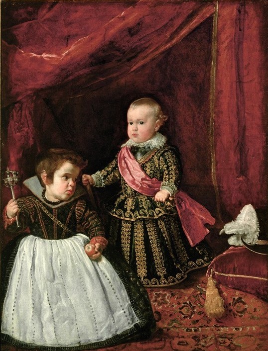 Diego Rodriguez de Silva y Velasquez, Prinz Baltasar Carlos und sein Zwerg (Geschichte,Infant,Kindermode,Kind,Kunst,Mode,Zwergwuchs,Zwerg,Barock,Höfische Gesellschaft,Kleinkind,Portrait,Habsburger,Spanische Kunst,Knabe,Kleidung (Allgemein),Kinderleben,Knabe In Mädchenkleid,Doppelportrait,Hofzwerg,Person,Prinz)