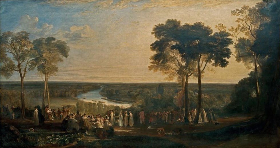 JOSEPH MALLORD WILLIAM TURNER, England: Richmond Hill, on the Prince Regent’s Birthday (Geburtstag,Geographie,Gesellschaftliches Leben,Kunst,Landschaft,Fluss,Höfische Gesellschaft,Englische Kunst,Romantik,Topographie,Feier)
