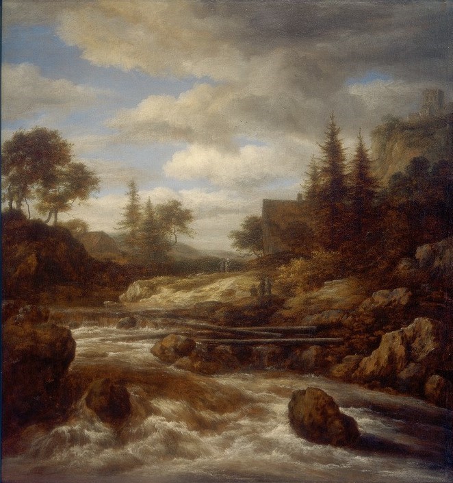 Jacob van Ruisdael, Wasserfall (Gebirge,Himmel (Natur),Kunst,Landschaft,Wolke,Wasserfall,Barock,Fluss,Felsen,Niederländische Kunst)