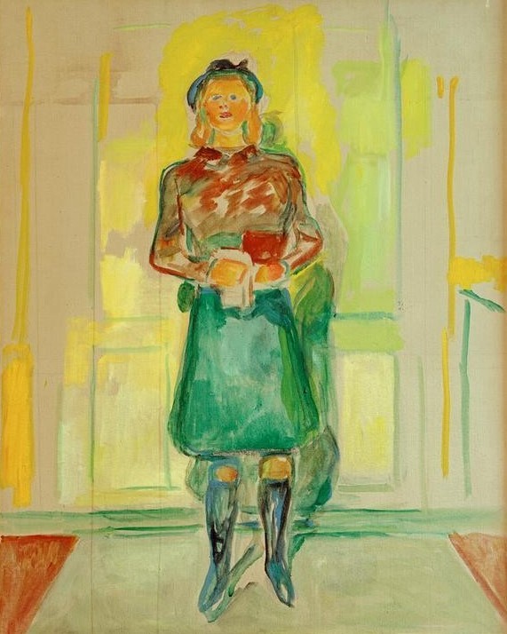 Edvard Munch, Besuch auf Ekely (Besuch,Damenmode,Frau,Kunst,Mensch,Portrait,Expressionismus,Norwegische Kunst,Gast,Rock,Junge Frau,Skandinavische Kunst,Ganzfigurig)