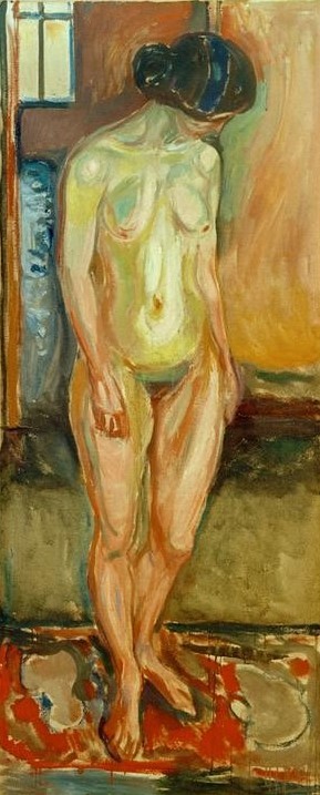 Edvard Munch, Abend I (Frau,Kunst,Tageszeiten,Abend,Akt,Portrait,Expressionismus,Norwegische Kunst,Skandinavische Kunst,Ganzfigurig)