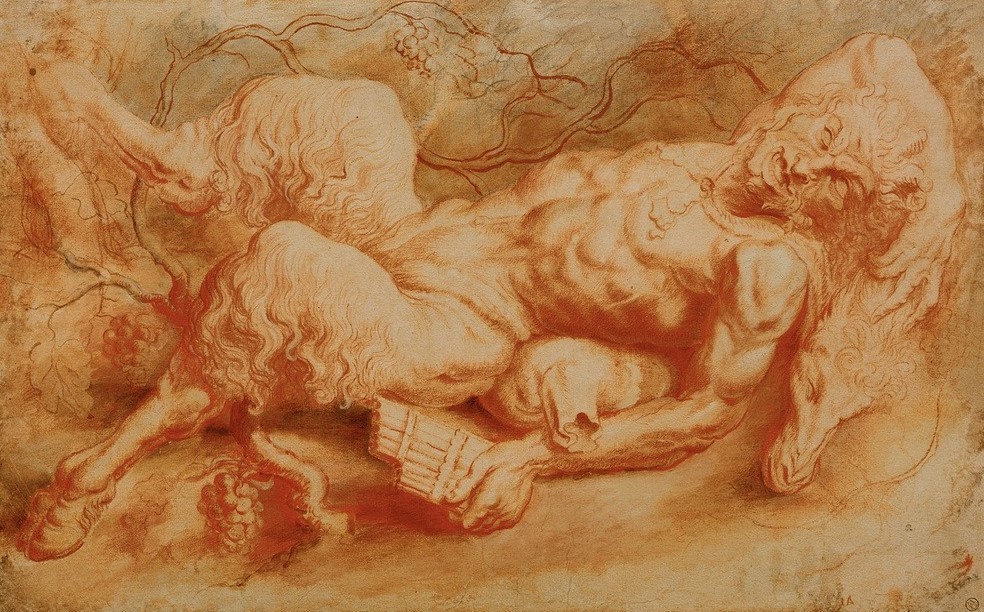 Peter Paul Rubens, Liegender Pan (Flämische Kunst,Kunst,Mythologie,Barock,Fabelwesen,Kopie,Niederländische Kunst,Götter,Panflöte,Liegen,Ziegenfell,Griechisch-Römische Mythologie)