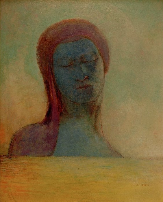 Odilon Redon, Geschlossene Augen (Frau,Kunst,Tod,Traum,Seele,Symbolismus,Französische Kunst,Leben Nach Dem Tode,Mystik,Himmelreich,Jenseitsvorstellungen,Kopf,Ewiger Schlaf,Geschlossene Augen)