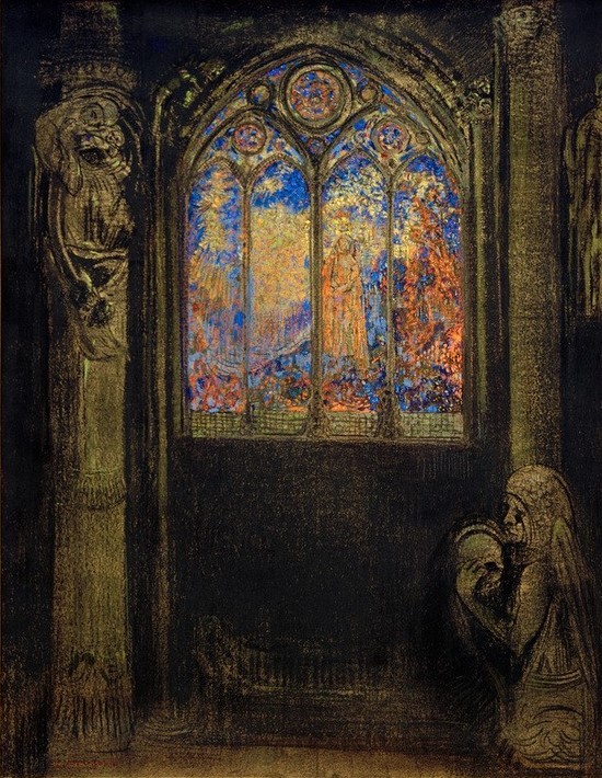 Odilon Redon, Kirchenfenster (Christentum,Fenster,Gebet,Kirche,Kunst,Religion,Symbolismus,Interieur,Architekturdarstellung,Französische Kunst,Glasfenster,Grabkapelle,Kapelle (Kirche))