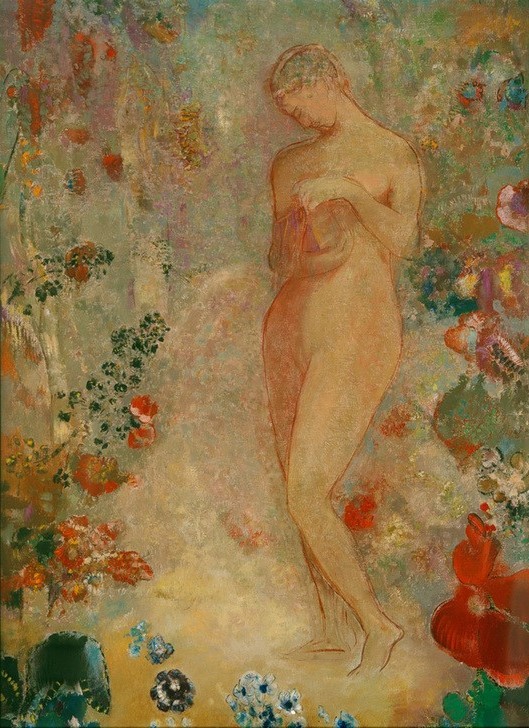 Odilon Redon, Pandora (Frau,Kunst,Mythologie,Symbolismus,Frühling,Akt,Französische Kunst,Blume,Blüte,Büchse Der Pandora,Griechisch-Römische Mythologie)